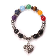 Load image into Gallery viewer, Chakra Mixed Color Heart Charm Bracelet
