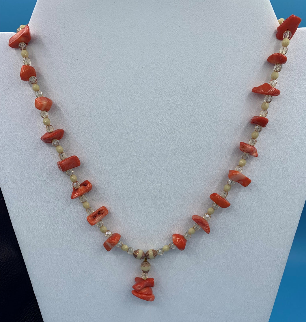 DDBJB Handcrafted Coral Bedrock & Czech Glass Necklace