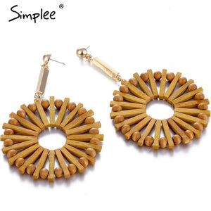 Simplee Boho Wood Semicircle Drop Earrings