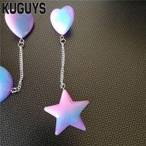 KUGUYS Gradient Star Moon Acrylic Drop Earrings
