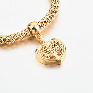 Tree of Life Heart Charm Popcorn Chain Bracelet