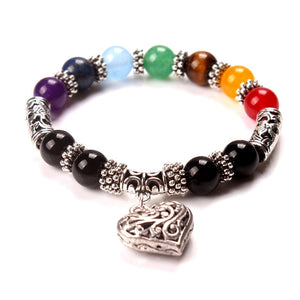 Chakra Mixed Color Heart Charm Bracelet