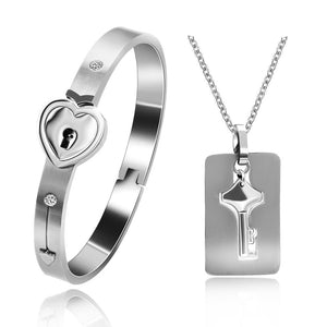 Uloveido Stainless Steel Lock and Key Matching Necklace and Bracelet
