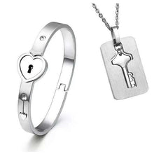 Load image into Gallery viewer, Uloveido Stainless Steel Lock and Key Matching Necklace and Bracelet
