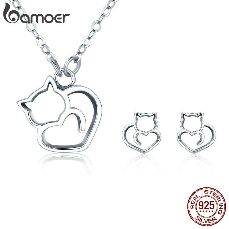 BAMOER Sterling Silver Cat Jewelry Set