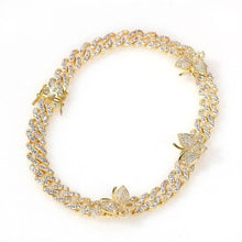 Load image into Gallery viewer, Cuban Link Butterfly Bracelet With Crystal Charms
