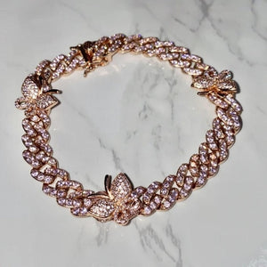 Cuban Link Butterfly Bracelet With Crystal Charms
