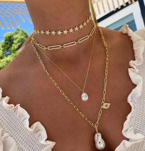 Micro Pave CZ Safety Pin Link Chain Choker