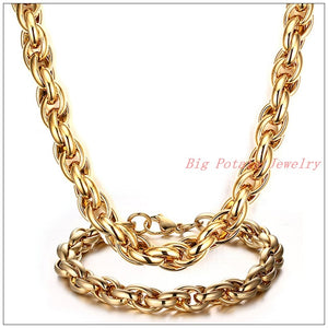 BIG POTATO JEWELRY Stainless Steel Gold Rope Chain Jewelry Set