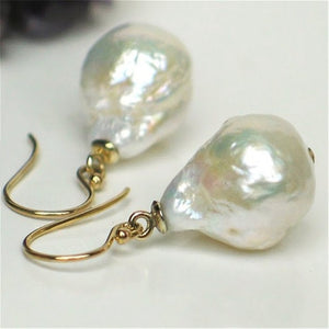 White Baroque 14-16mm Pearl Earrings 18K Hook