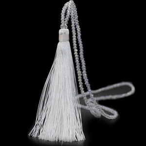 Long Fringe Tassel on Glass Beads Necklace